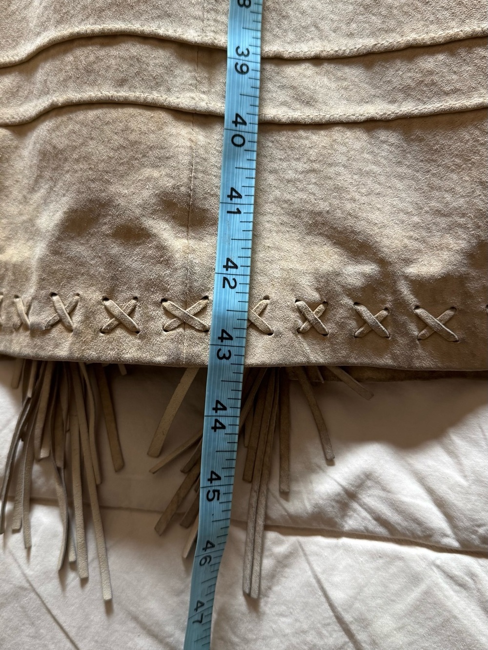 Vintage Victoria’s Secret Moda International Fringe Trim Suede Long Coat - Tan - Picture 8 of 9
